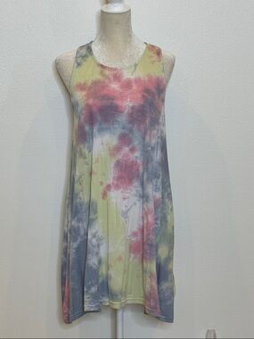 Sleeveless Tie-Dye Swing Dress in Pink, Gray-blue & Yellow